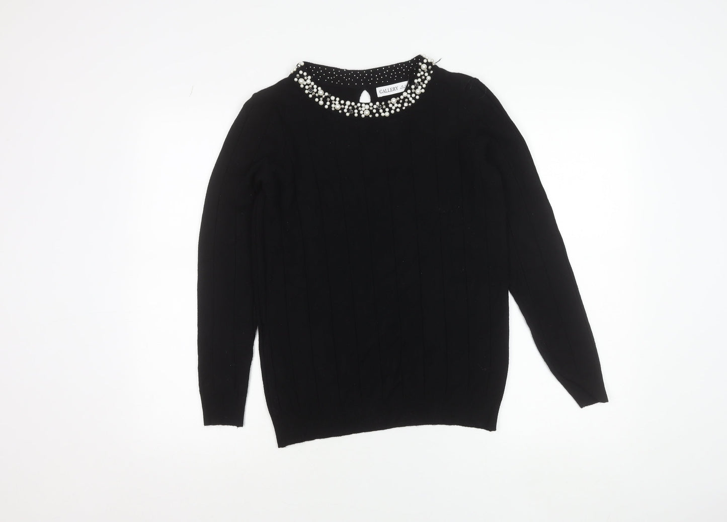Gallery Womens Black Beaded Crew Neck Long Sleeve Knit Blouse Size S