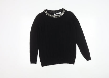 Gallery Womens Black Beaded Crew Neck Long Sleeve Knit Blouse Size S