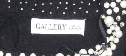 Gallery Womens Black Beaded Crew Neck Long Sleeve Knit Blouse Size S