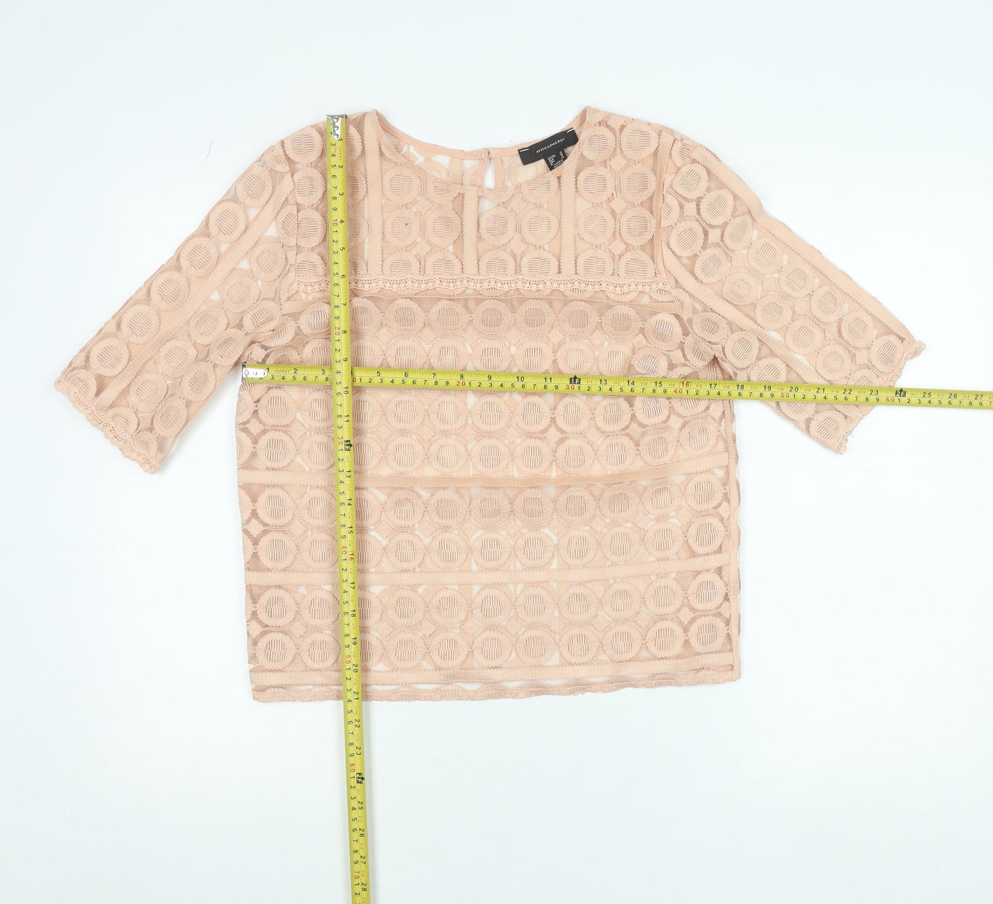 Atmosphere Women’s Beige Lace Blouse Size 10 3/4 Sleeve Tunic Top