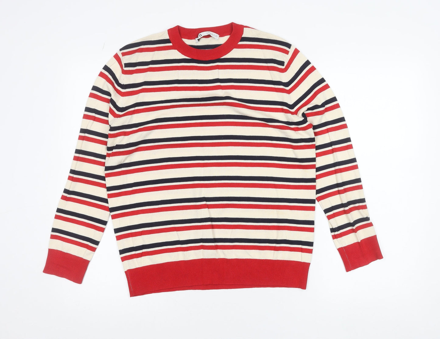 ZARA Women’s Multicoloured Striped Crew Neck Knit Jumper M