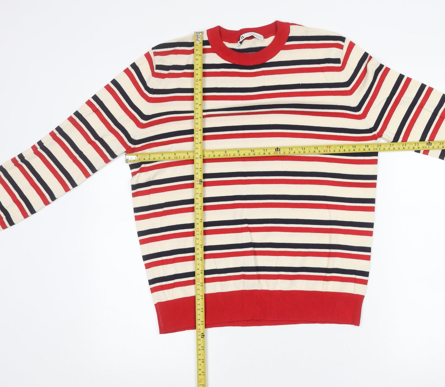 ZARA Women’s Multicoloured Striped Crew Neck Knit Jumper M