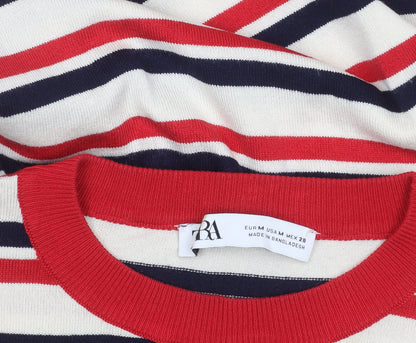 ZARA Women’s Multicoloured Striped Crew Neck Knit Jumper M