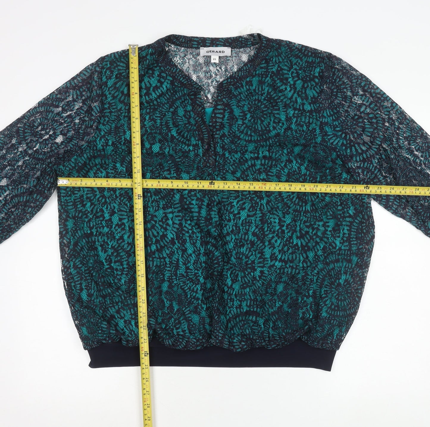 Gerard Women's Green Lace Long Sleeve V-Neck Tunic Blouse Size 20