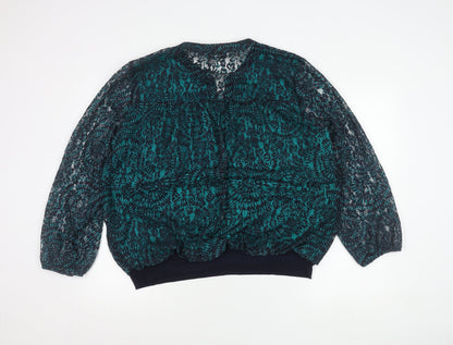 Gerard Women's Green Lace Long Sleeve V-Neck Tunic Blouse Size 20