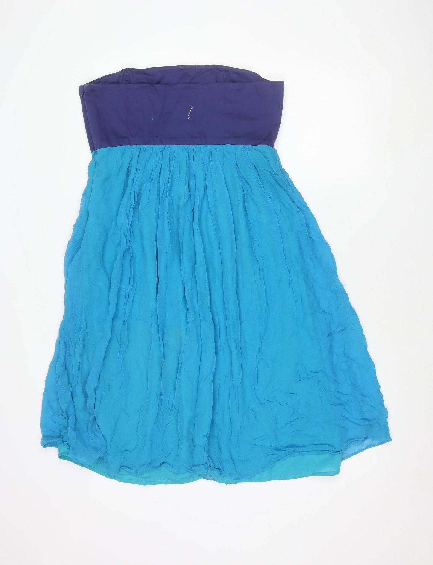 French Connection Women Blue Strapless Chiffon Dress Size 14