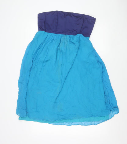 French Connection Women Blue Strapless Chiffon Dress Size 14