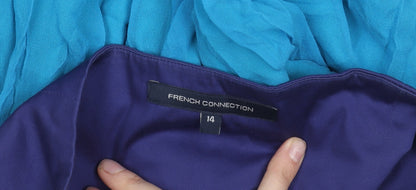 French Connection Women Blue Strapless Chiffon Dress Size 14
