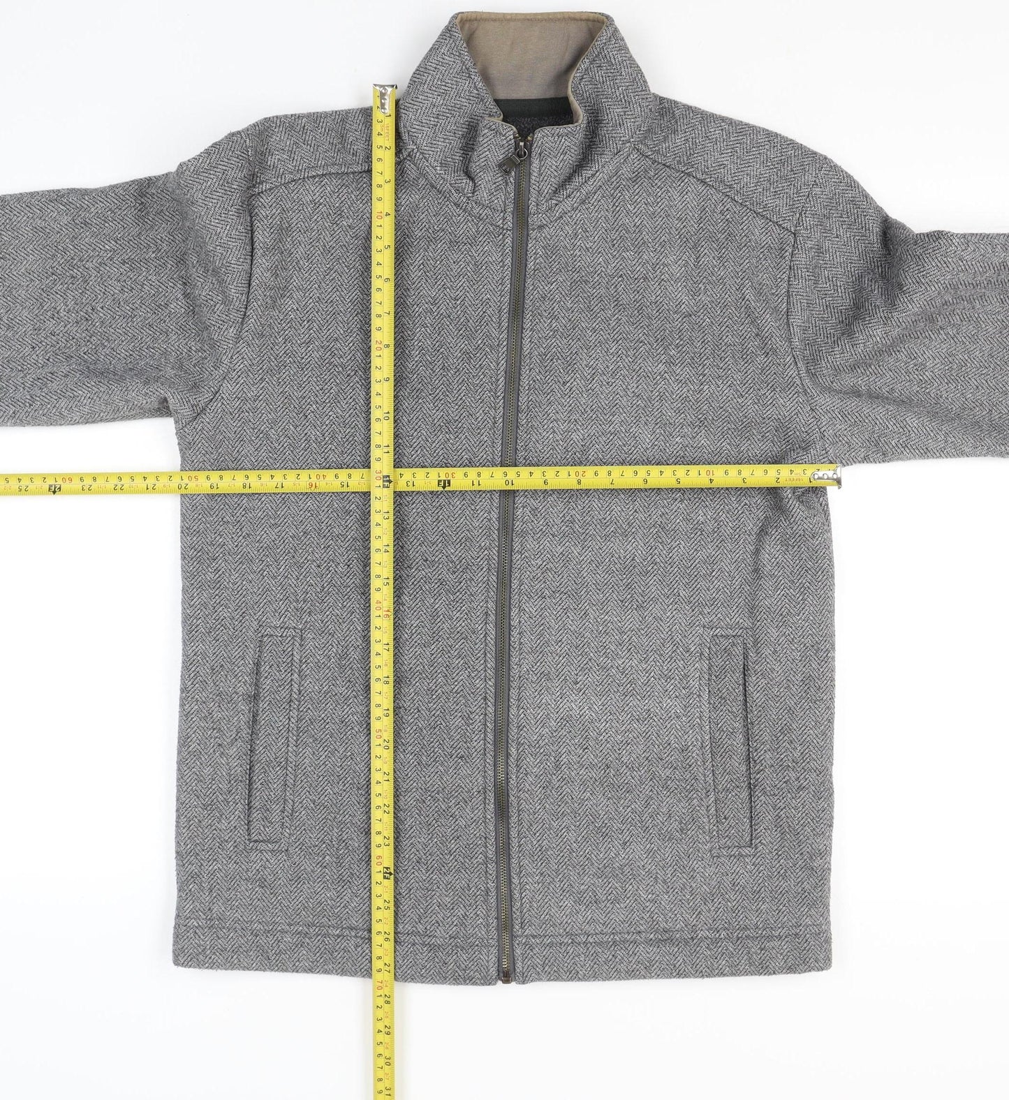 Marks and Spencer Men's Grey Herringbone Full Zip Jacket Size S