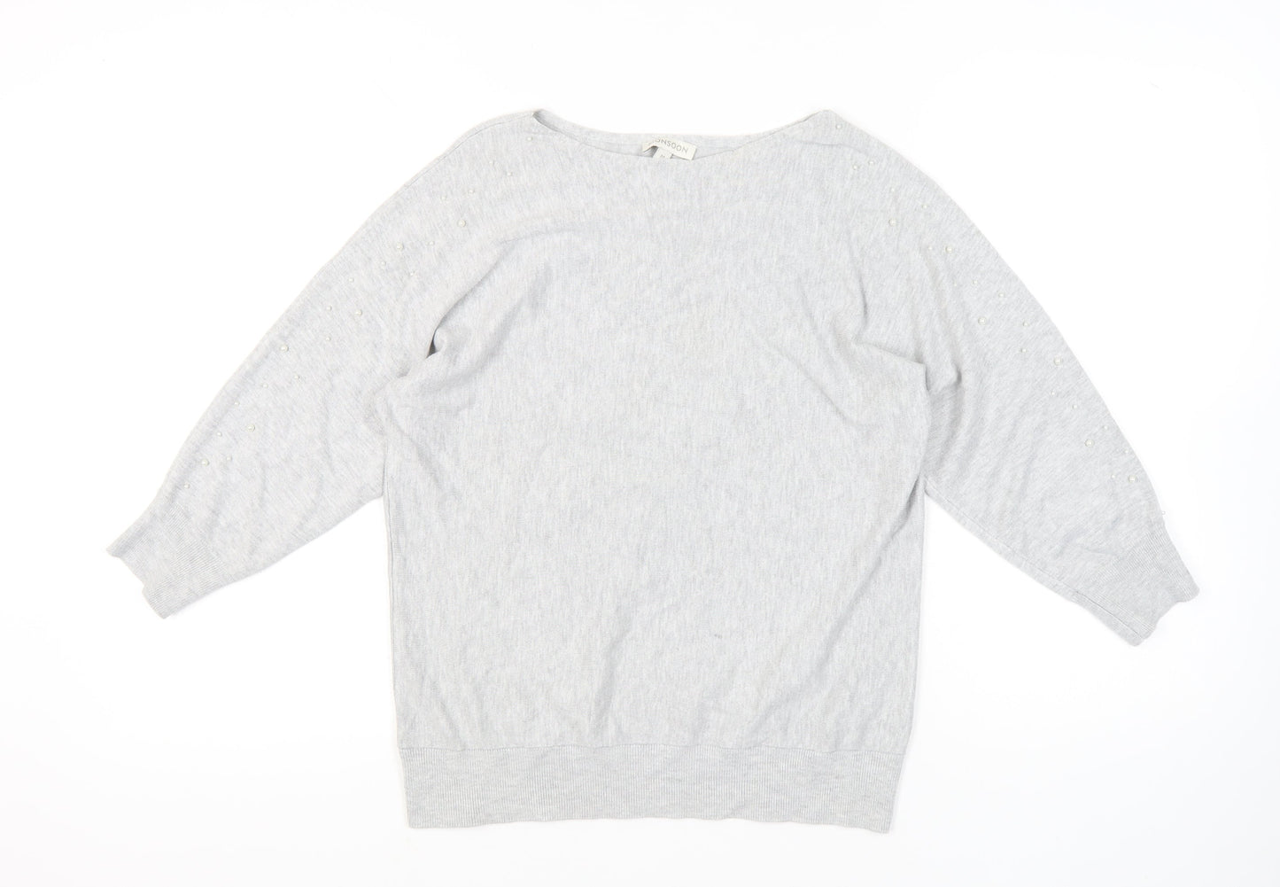 Monsoon Women’s Grey Beaded Knit Jumper Size M Boat Neck Long Sleeve