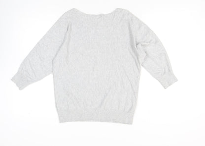 Monsoon Women’s Grey Beaded Knit Jumper Size M Boat Neck Long Sleeve