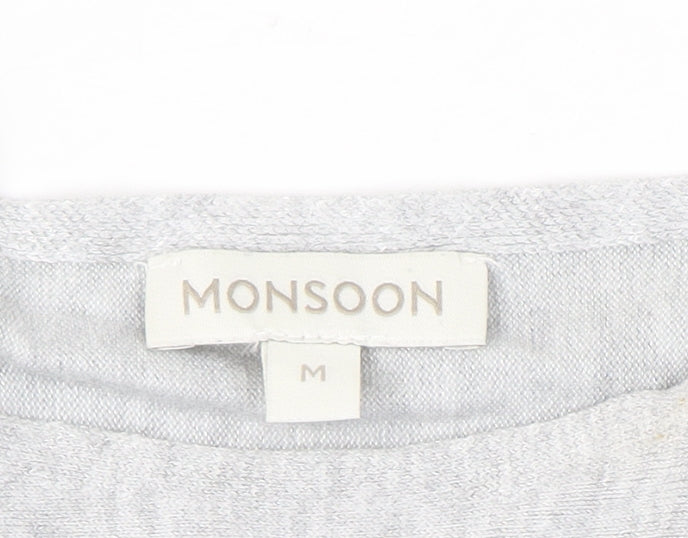 Monsoon Women’s Grey Beaded Knit Jumper Size M Boat Neck Long Sleeve