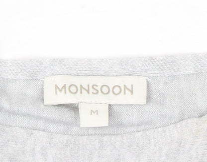 Monsoon Women’s Grey Beaded Knit Jumper Size M Boat Neck Long Sleeve