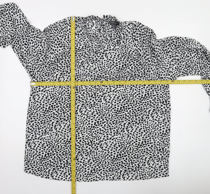 Primark Women's Black Animal Print High Neck Long Sleeve Blouse Size 14
