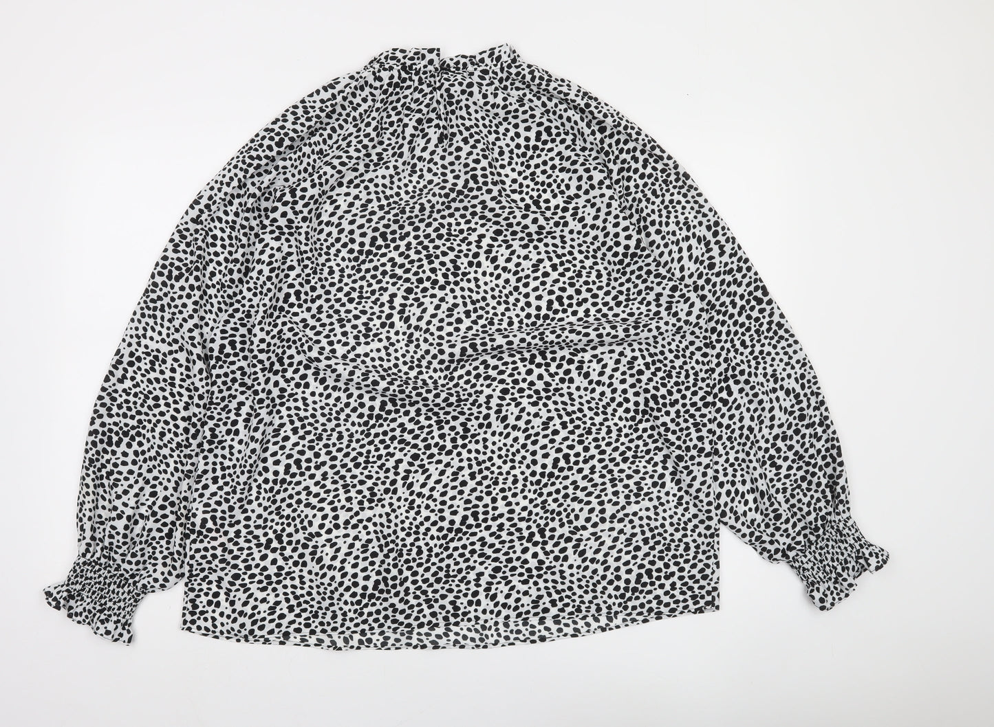 Primark Women's Black Animal Print High Neck Long Sleeve Blouse Size 14