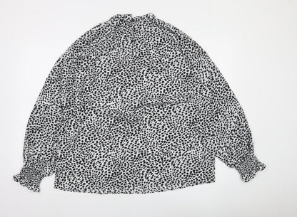 Primark Women's Black Animal Print High Neck Long Sleeve Blouse Size 14