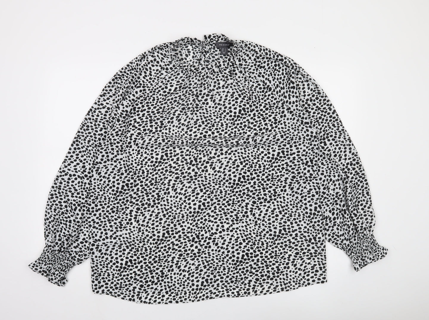 Primark Women's Black Animal Print High Neck Long Sleeve Blouse Size 14