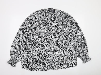 Primark Women's Black Animal Print High Neck Long Sleeve Blouse Size 14