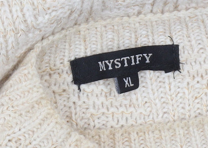 Mystify Womens Beige XL Pullover Knit Jumper Herringbone Crew Neck