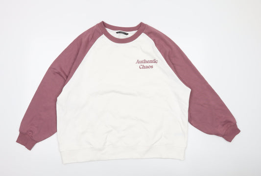 Additional front view of Dunnes Women’s White & Mauve Raglan Pullover Sweatshirt, size L