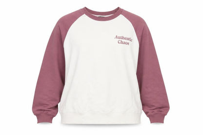 Front view of Dunnes Women’s White & Mauve Raglan Pullover Sweatshirt, size L