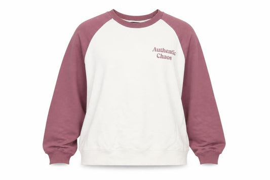 Front view of Dunnes Women’s White & Mauve Raglan Pullover Sweatshirt, size L