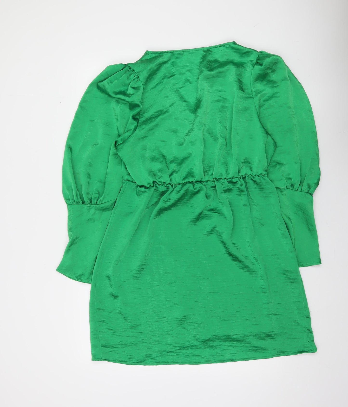 Vila Women’s Green Wrap Dress Size 14 Satin Party Long Sleeve