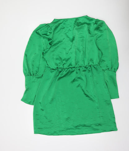 Vila Women’s Green Wrap Dress Size 14 Satin Party Long Sleeve