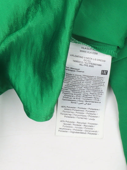 Vila Women’s Green Wrap Dress Size 14 Satin Party Long Sleeve