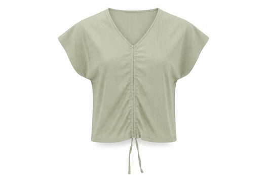 Dunnes Women’s Green V-Neck Cropped Drawstring Top Size S