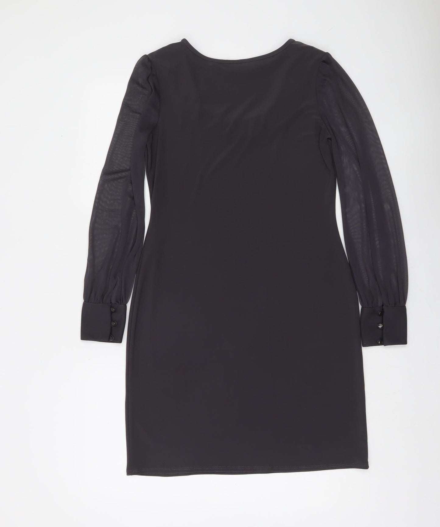 Wallis Women’s Black Beaded Neck Shift Dress Size 8 Long Sleeve