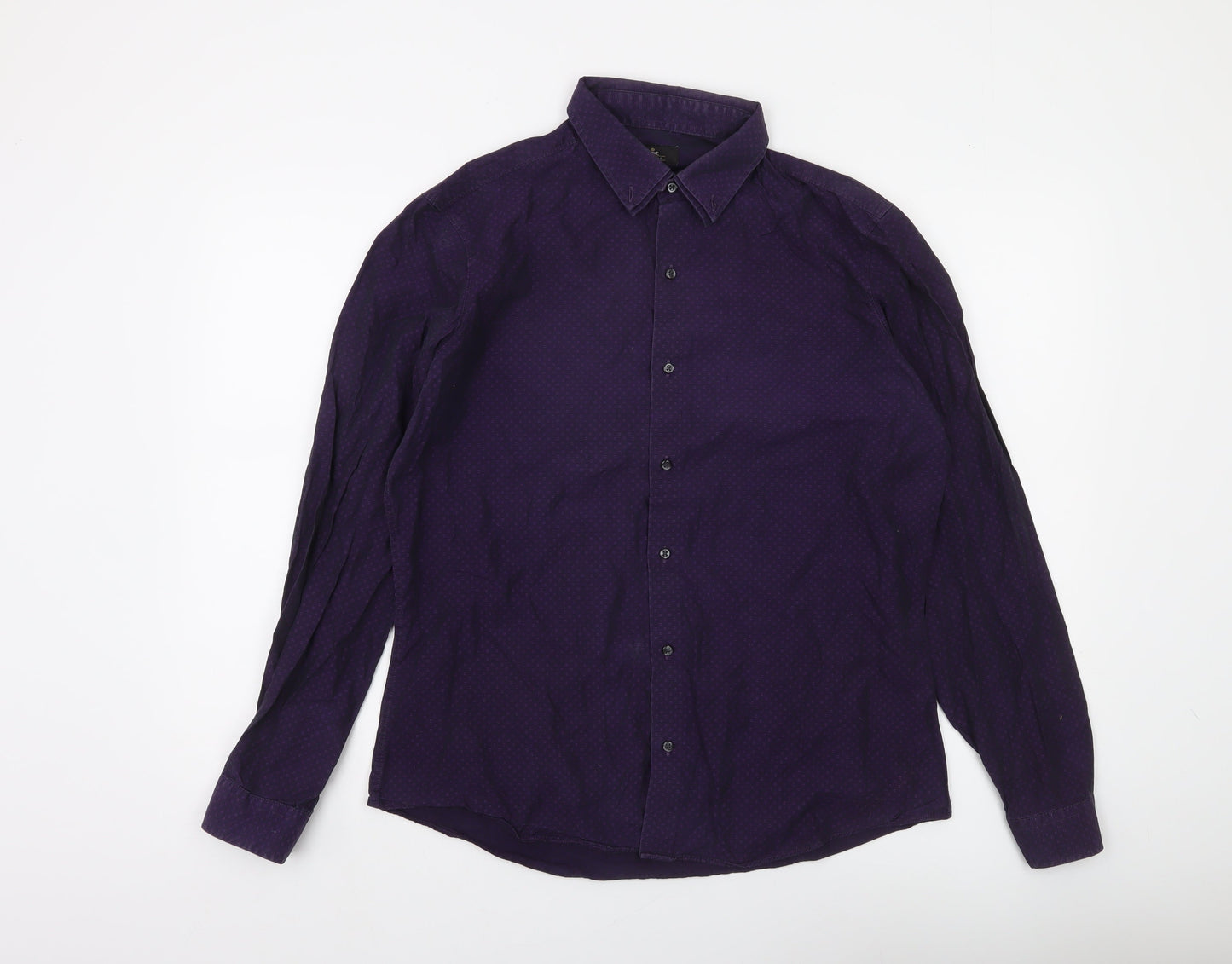 Next Men’s Purple Slim Fit Long Sleeve Cotton Button-Up Shirt Size L