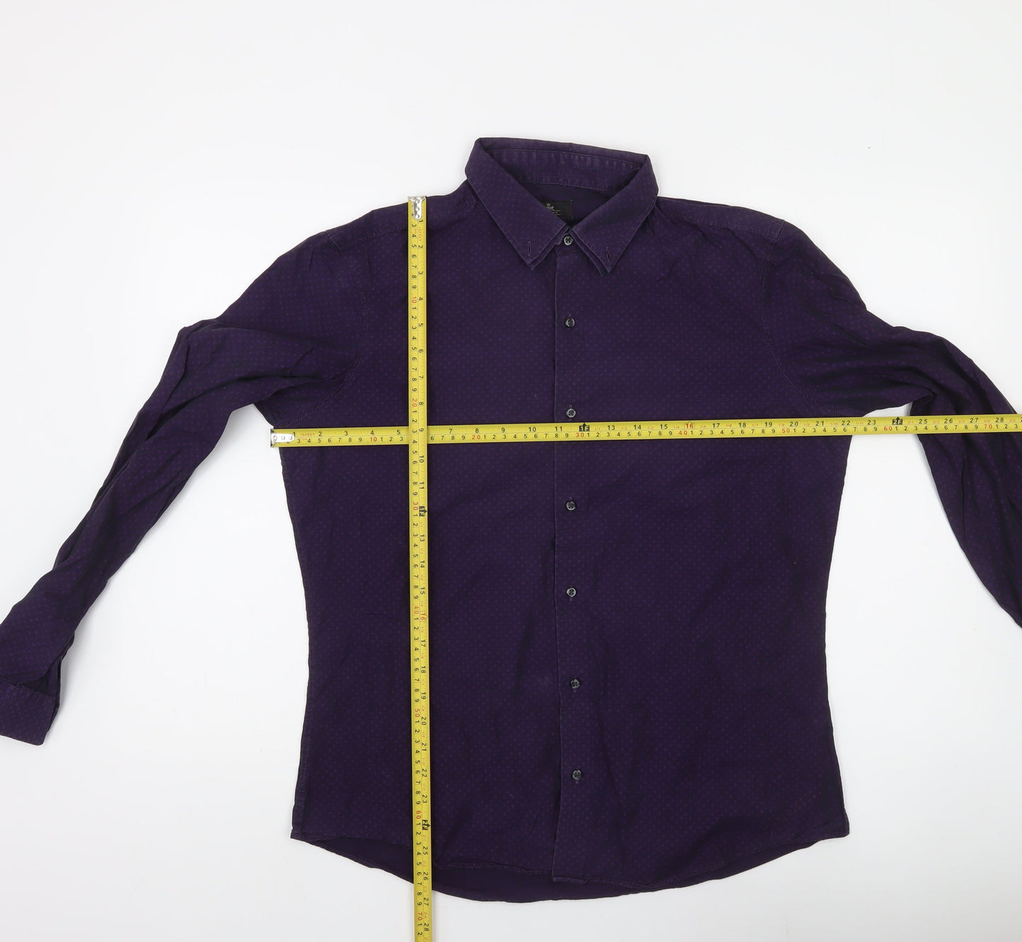Next Men’s Purple Slim Fit Long Sleeve Cotton Button-Up Shirt Size L