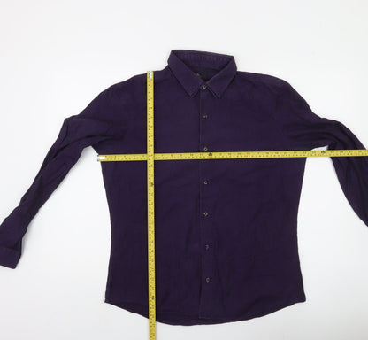 Next Men’s Purple Slim Fit Long Sleeve Cotton Button-Up Shirt Size L