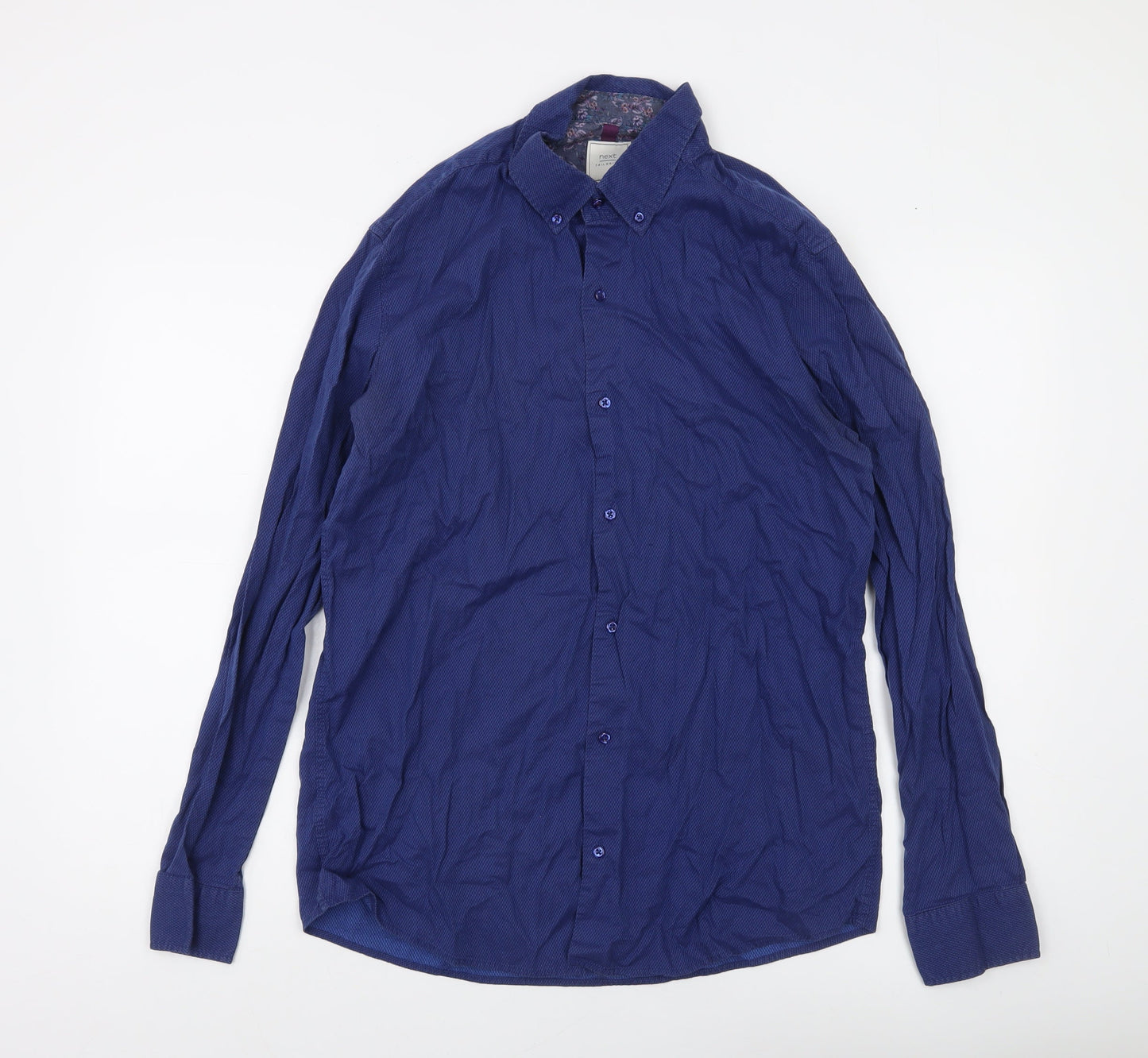 Next Men's Blue Cotton Long Sleeve Button-Up Shirt Size L