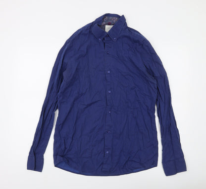 Next Men's Blue Cotton Long Sleeve Button-Up Shirt Size L