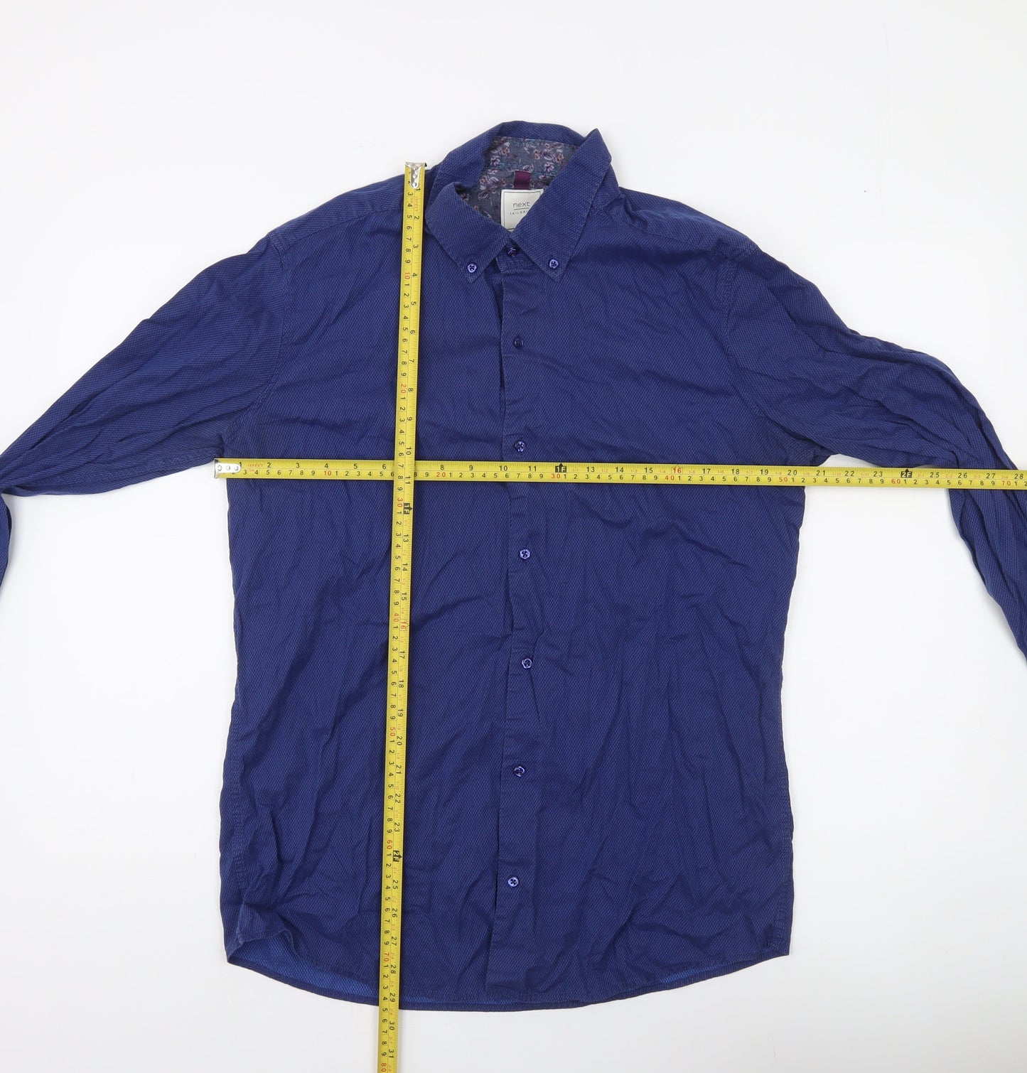 Next Men's Blue Cotton Long Sleeve Button-Up Shirt Size L