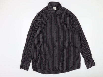 Remus Uomo Men's Black Striped Cotton Long Sleeve Button-Up Shirt 17/43