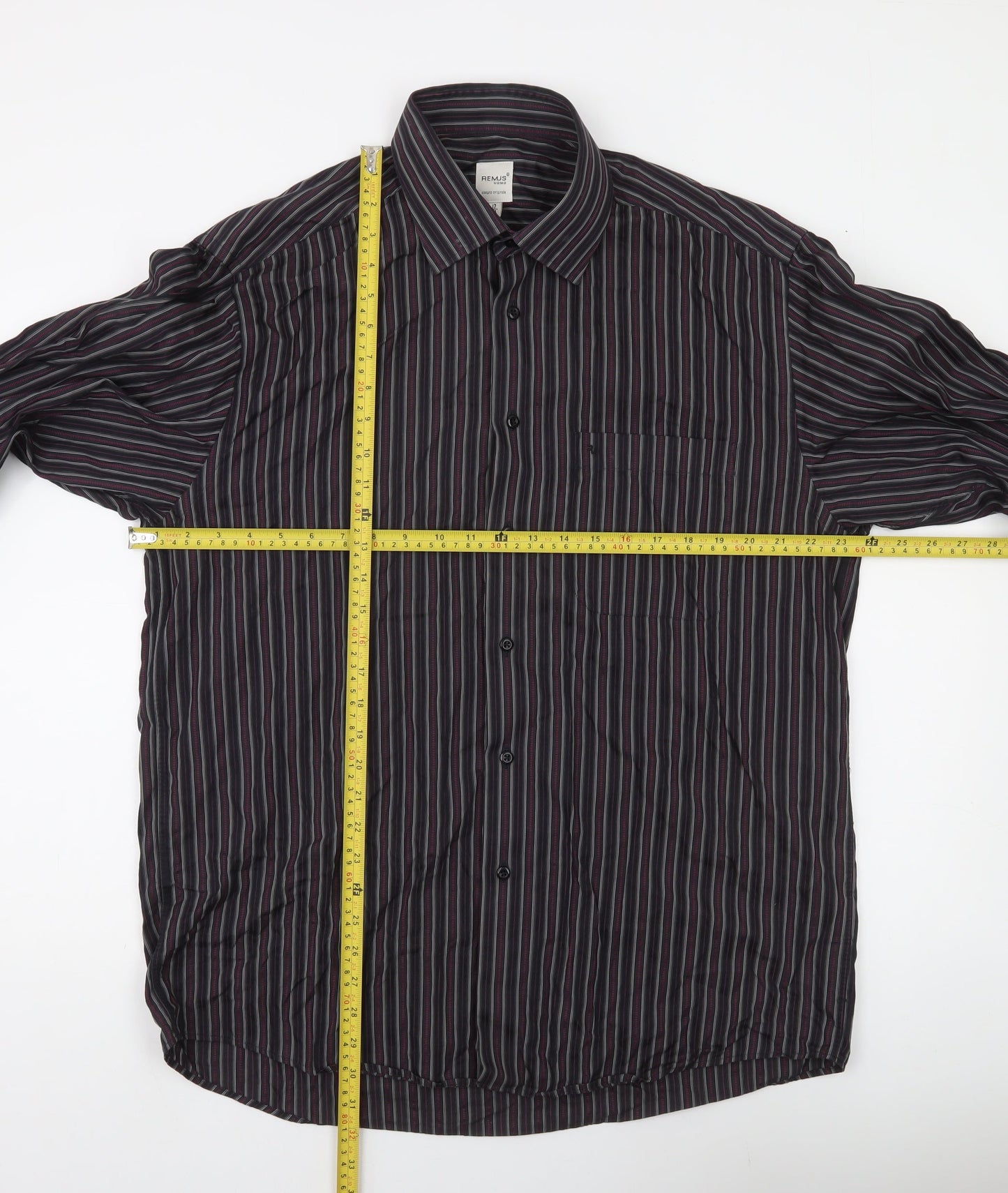 Remus Uomo Men's Black Striped Cotton Long Sleeve Button-Up Shirt 17/43