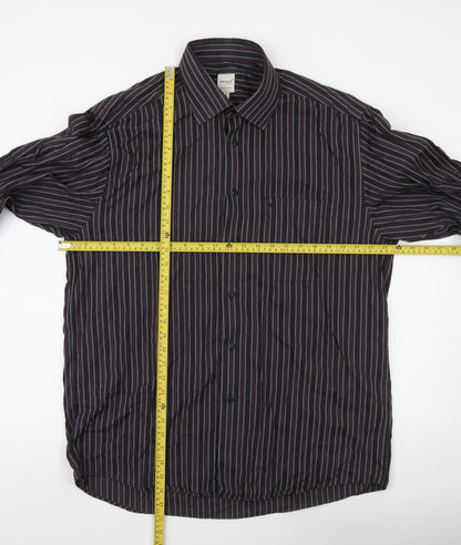 Remus Uomo Men's Black Striped Cotton Long Sleeve Button-Up Shirt 17/43