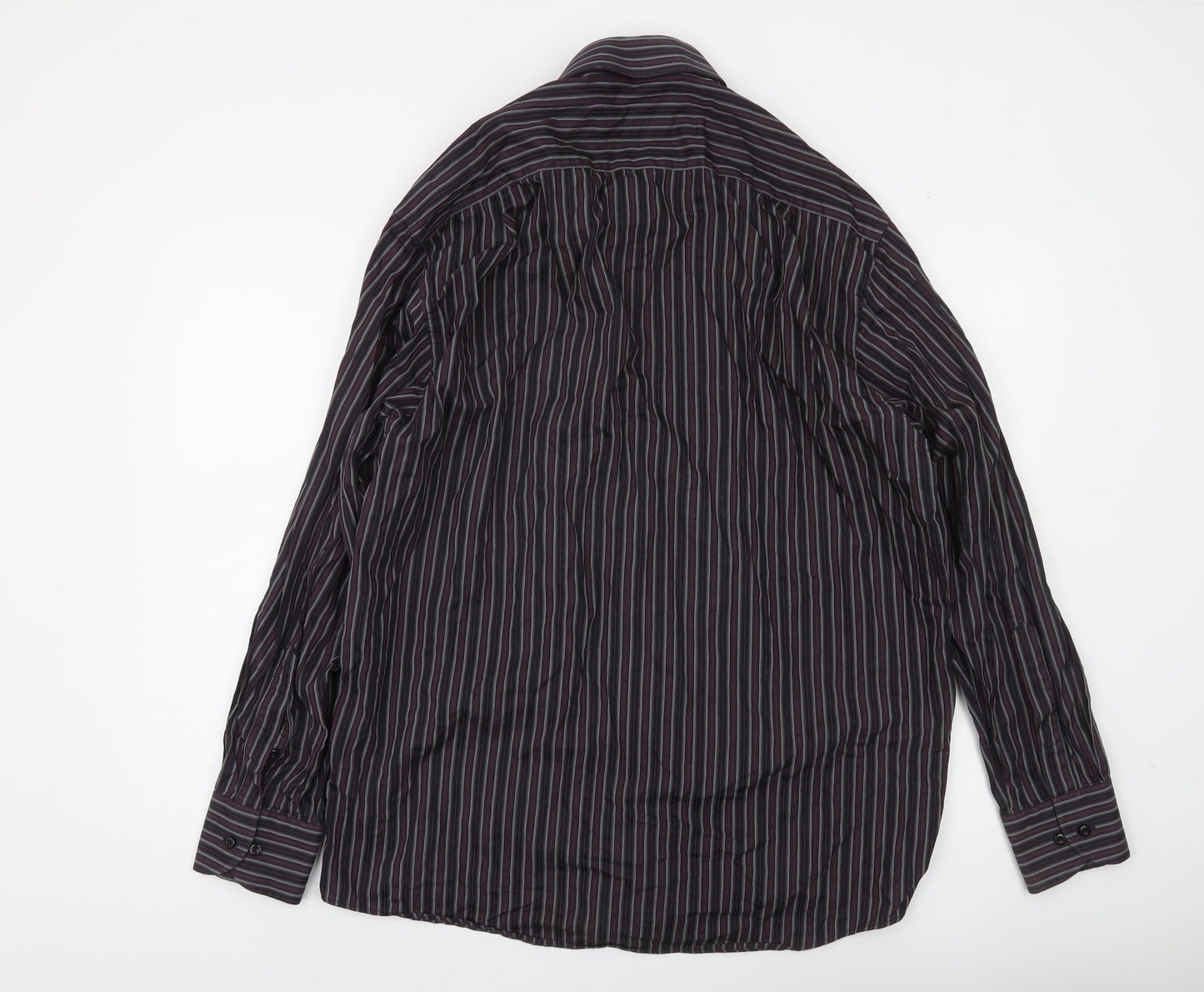 Remus Uomo Men's Black Striped Cotton Long Sleeve Button-Up Shirt 17/43