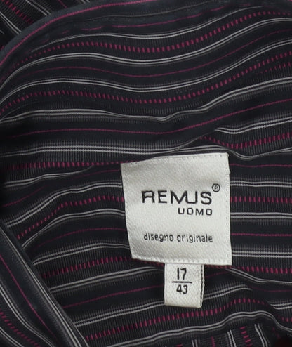 Remus Uomo Men's Black Striped Cotton Long Sleeve Button-Up Shirt 17/43