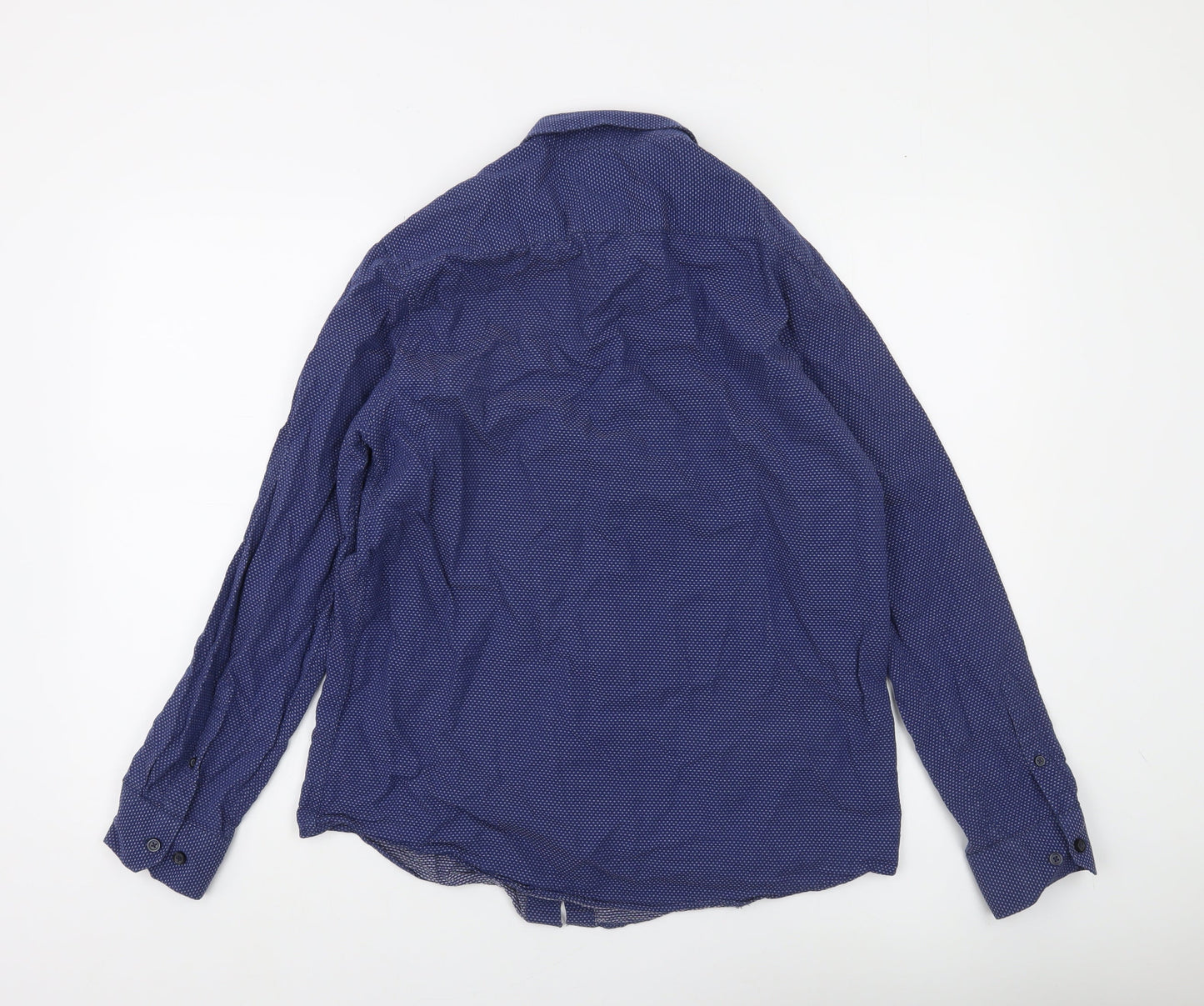 Dunnes Stores Men's Blue Slim Fit Long Sleeve Button-Up Shirt Size L