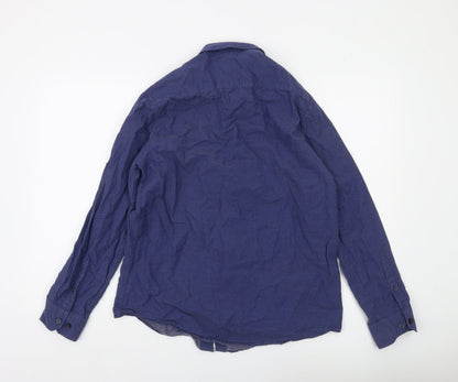 Dunnes Stores Men's Blue Slim Fit Long Sleeve Button-Up Shirt Size L
