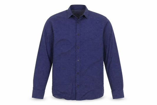 Front view of Dunnes Men's Blue Slim Fit Long Sleeve Button-Up Shirt, size L