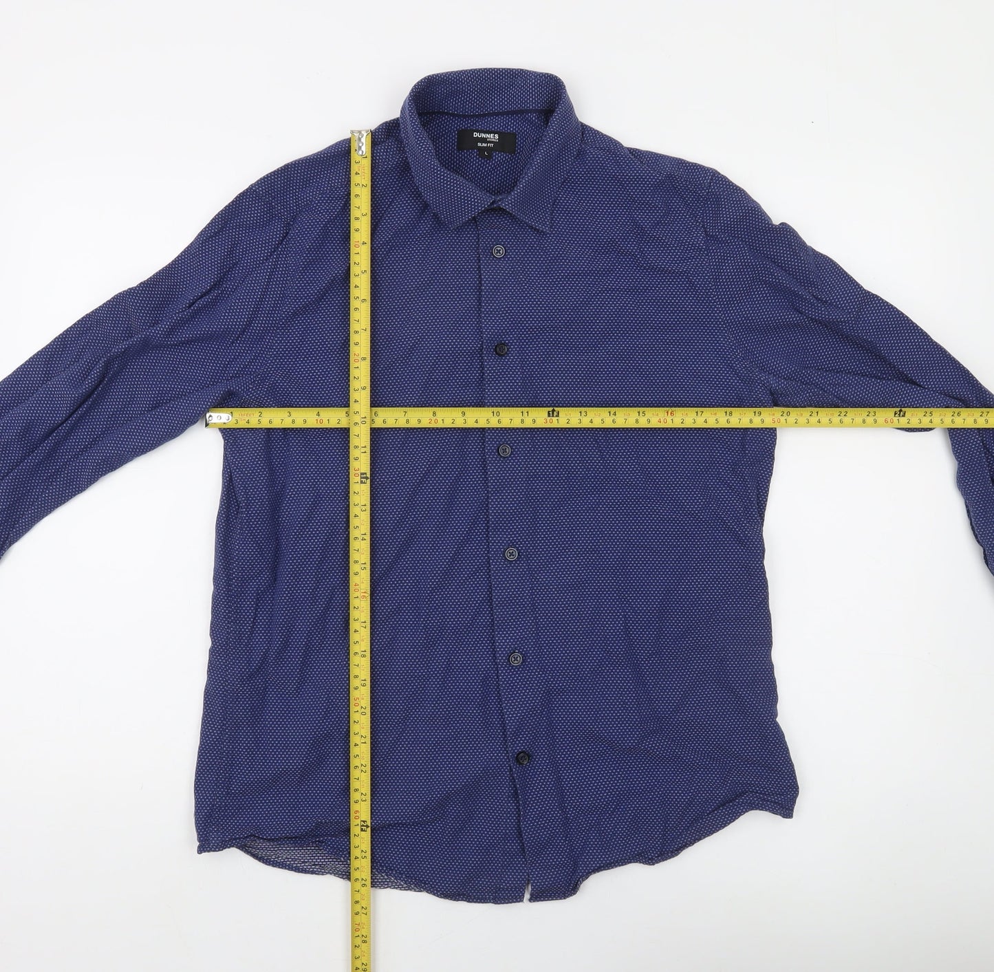 Dunnes Stores Men's Blue Slim Fit Long Sleeve Button-Up Shirt Size L