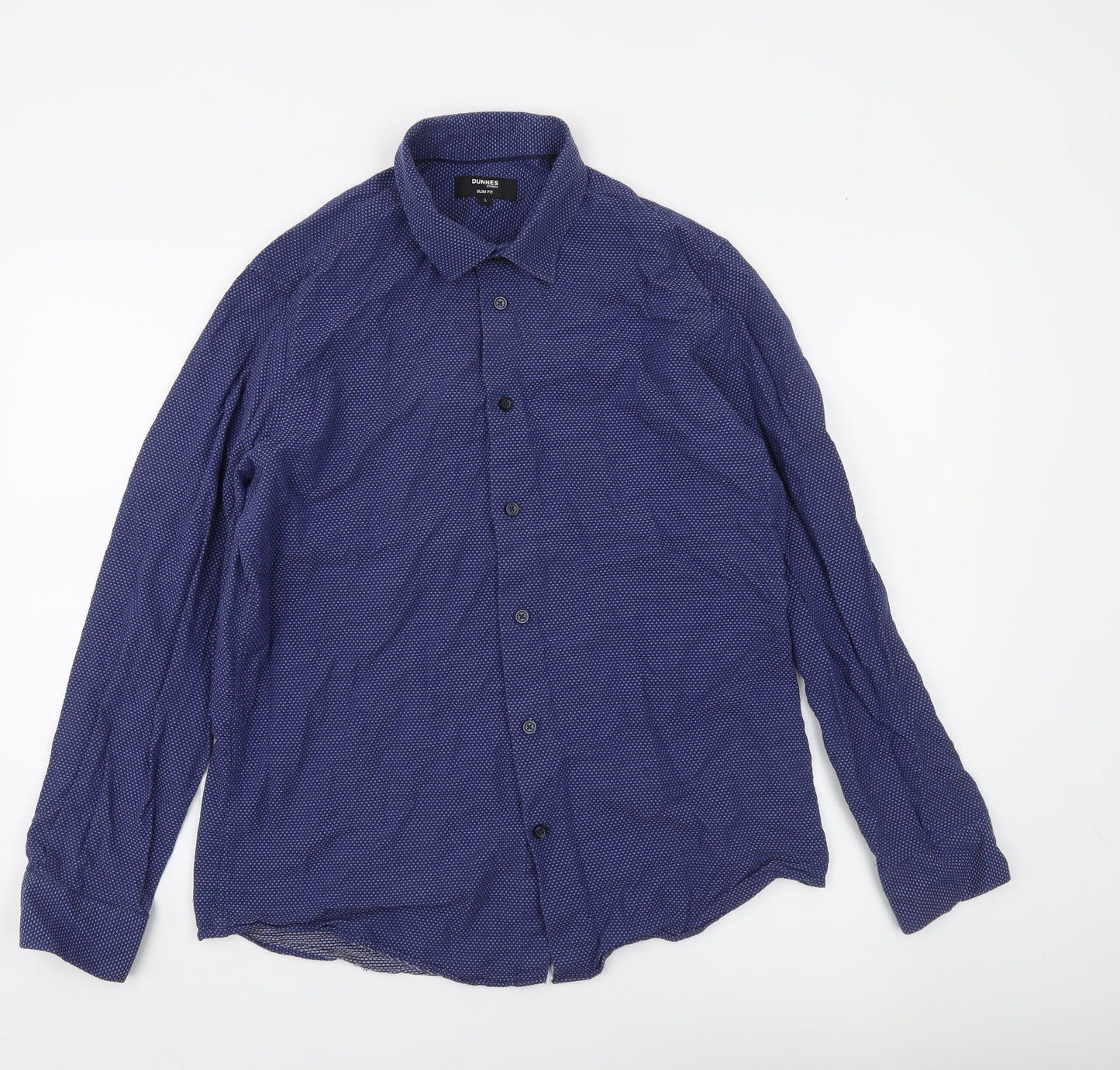 Dunnes Stores Men's Blue Slim Fit Long Sleeve Button-Up Shirt Size L