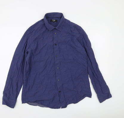 Dunnes Stores Men's Blue Slim Fit Long Sleeve Button-Up Shirt Size L