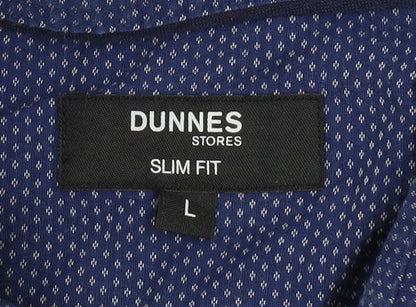 Dunnes Stores Men's Blue Slim Fit Long Sleeve Button-Up Shirt Size L