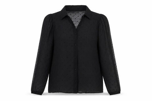 Pimkie Womens Black Sheer Polka Dot Chiffon Long Sleeve Blouse Size 6